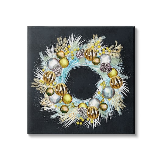 Stupell Industries Gleaming Seasonal Pine Wreath Canvas Wall Art
